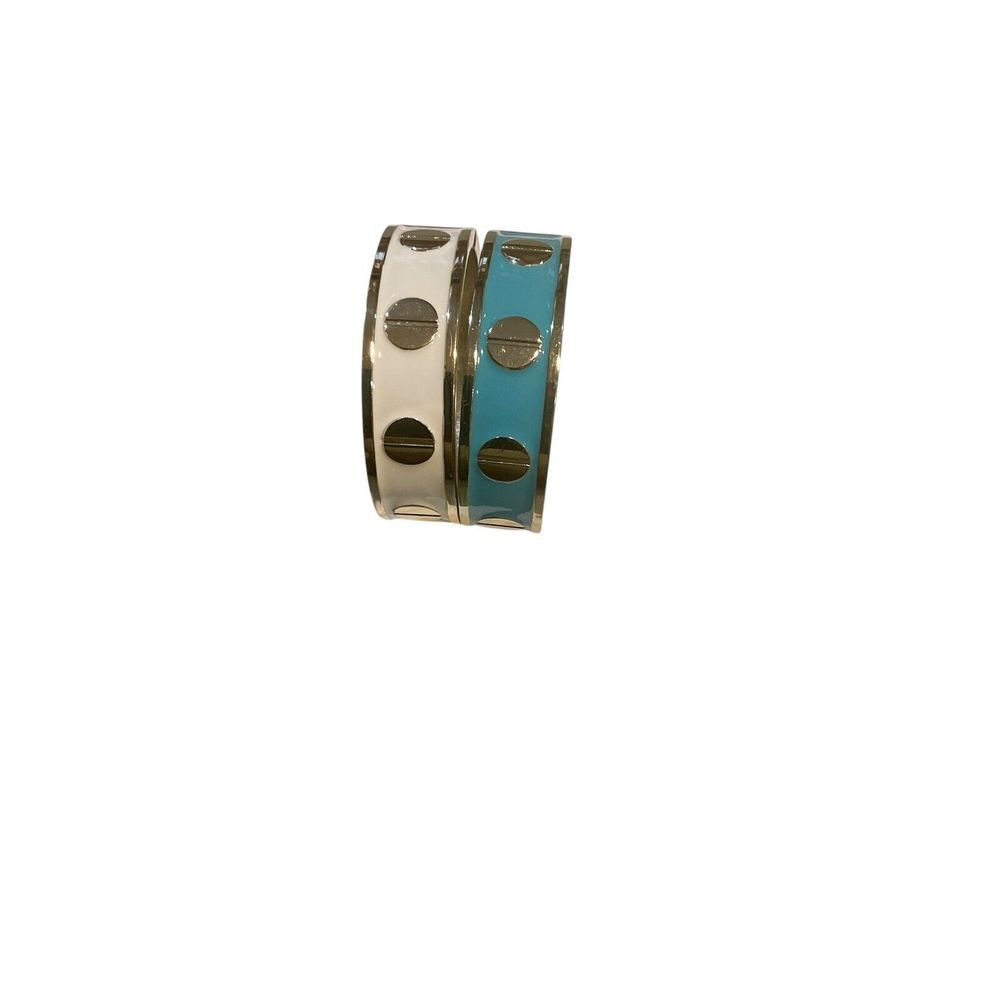 Vintage‎ chic teal White enamel hinged bangles a lot of 2